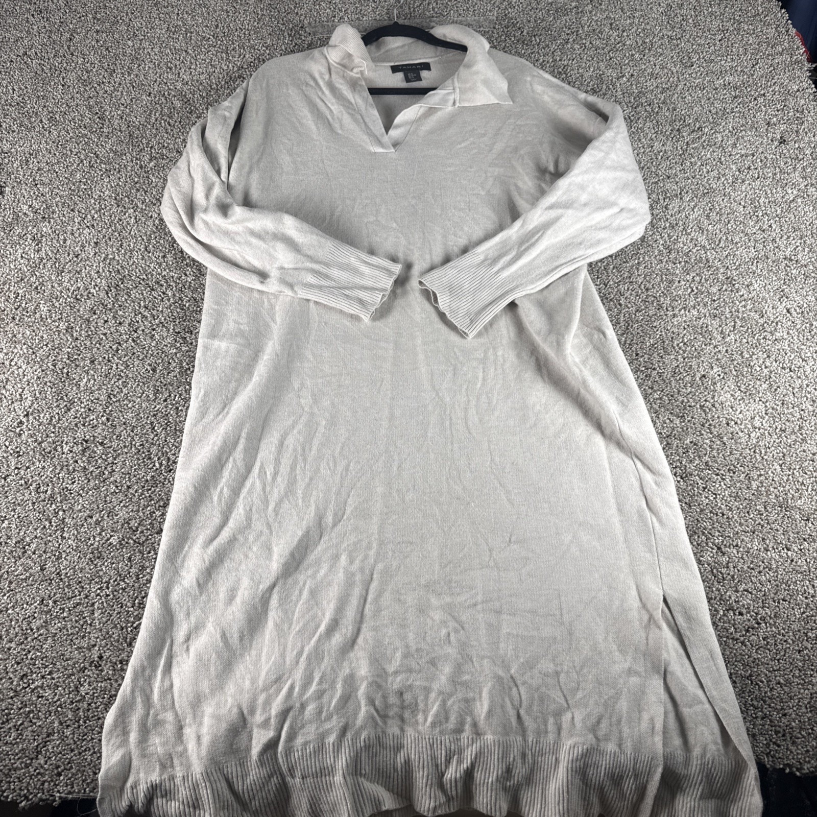 Sweater Dress Womens Beige Knit Collared Long Sleeve Pullover Tahari Xl